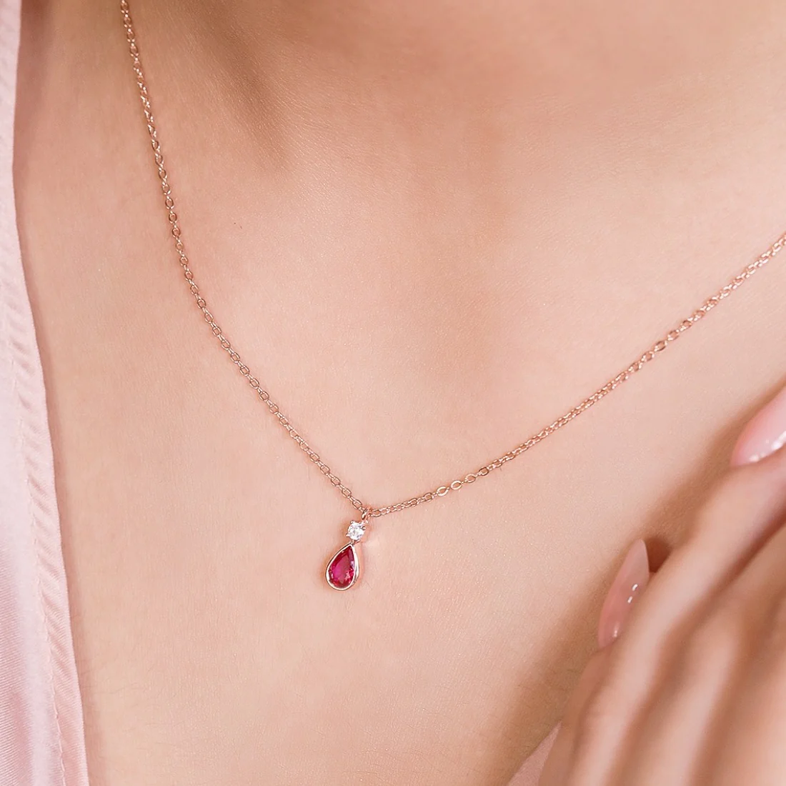 Crimson Elegance Ruby Teardrop Rose Gold-Plated 925 Sterling Silver Necklace Gift Hamper - Image 2