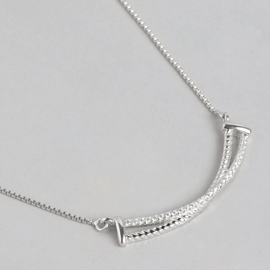 Crossover Rhodium Plated 925 Sterling Silver Necklace - Image 4