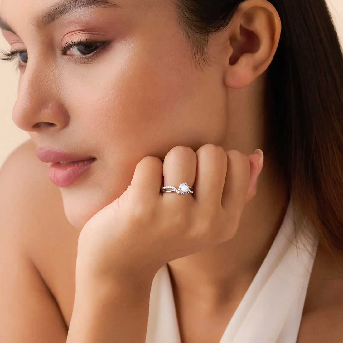 Crowned in Love Solitaire Rhodium Plated Ring (Adjustable) - Image 3