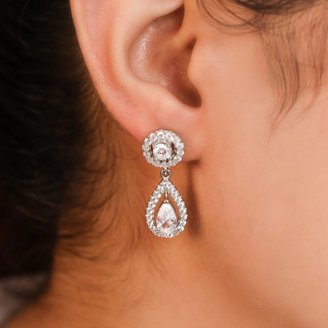 Crystal Cascade Rhodium Plated 925 Sterling Silver Drop Earrings - Image 2