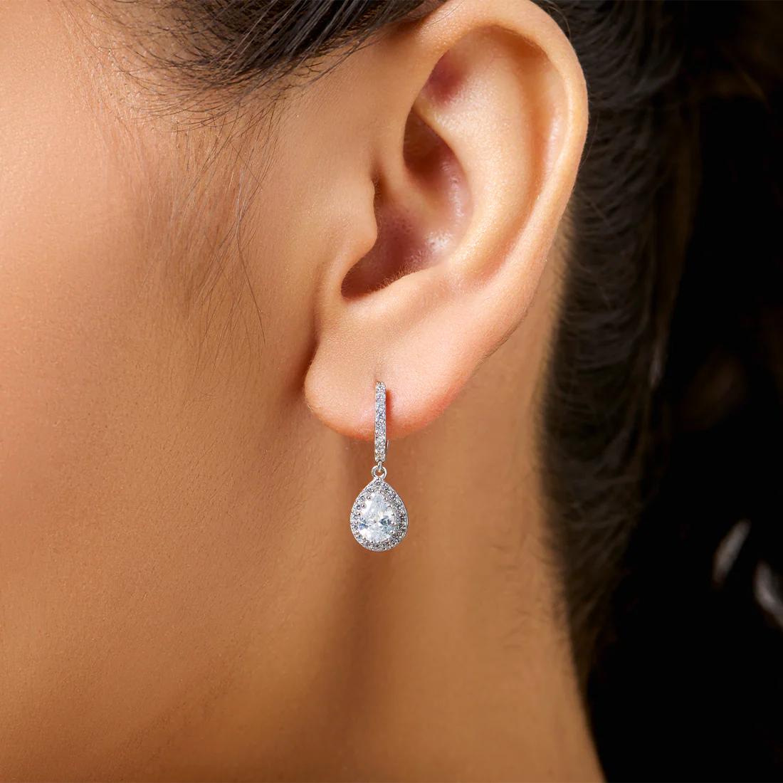 Crystal Clarity Rhodium Plated 925 Sterling Silver Earrings - Image 2