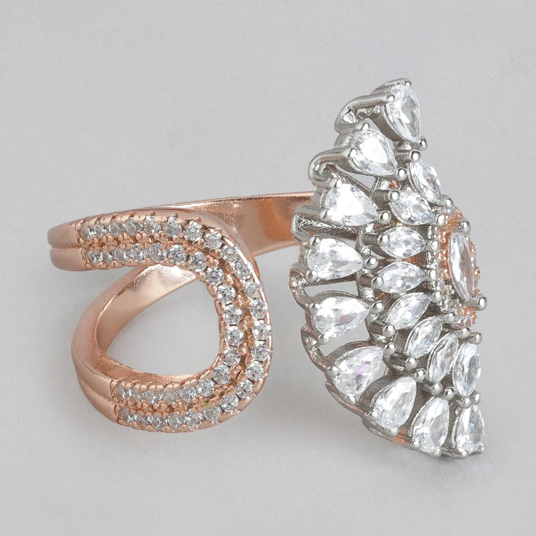 Cubic Zirconia Contemporary Rose Gold Plated 925 Sterling Silver Ring (Onesize) - Image 6