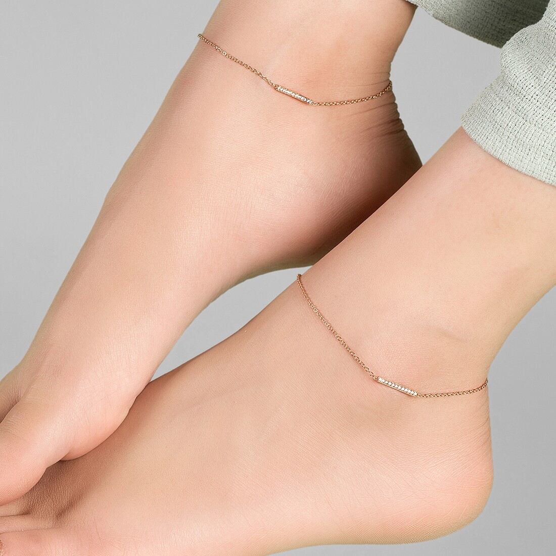 CZ Band Rose Gold Plated 925 Sterling Silver Chained Anklet - Image 4