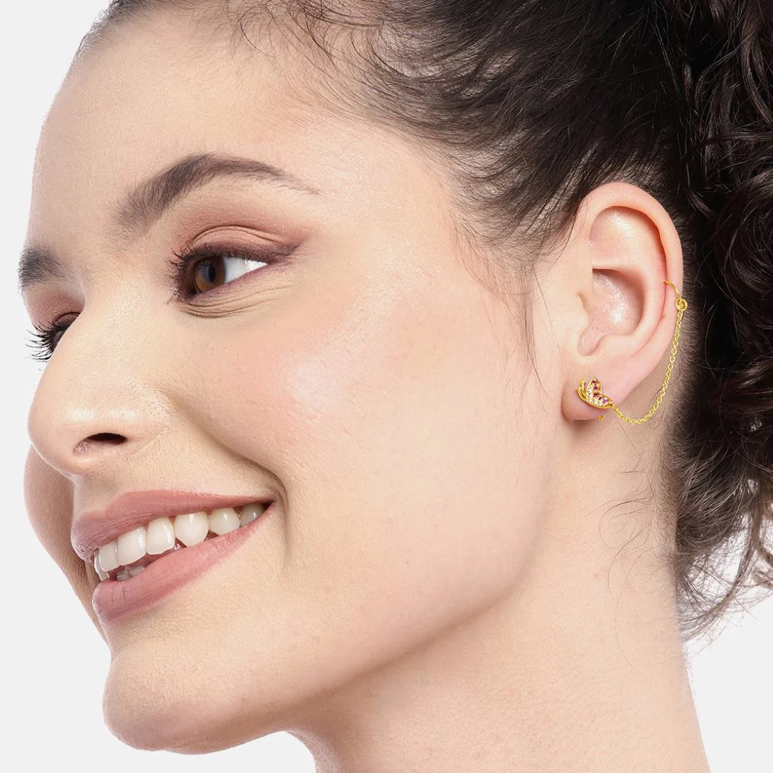 CZ Butterfly Loop Earring in 925 Gold Plated Sterling Silver - Image 11