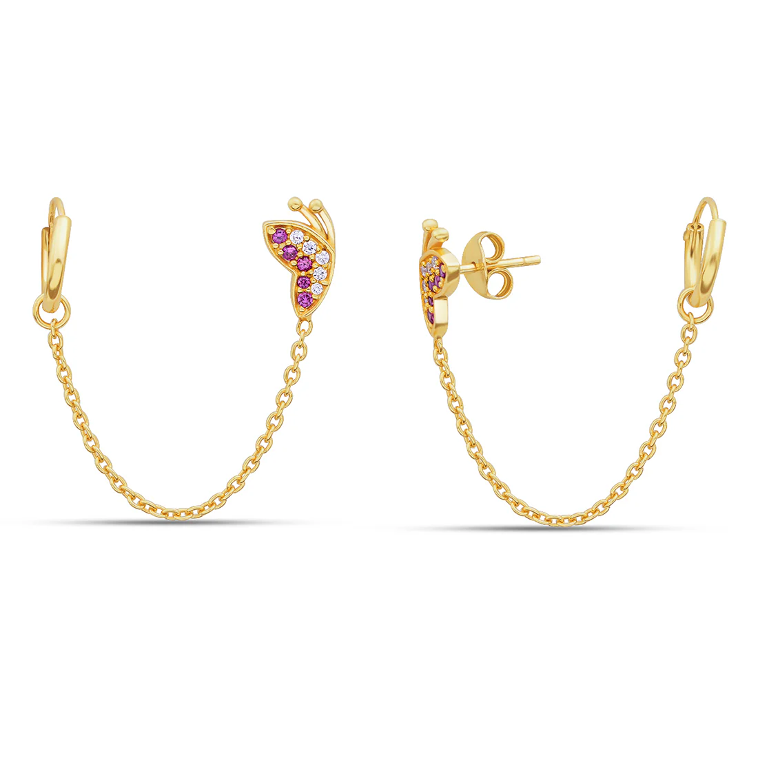 CZ Butterfly Loop Earring in 925 Gold Plated Sterling Silver - Image 6