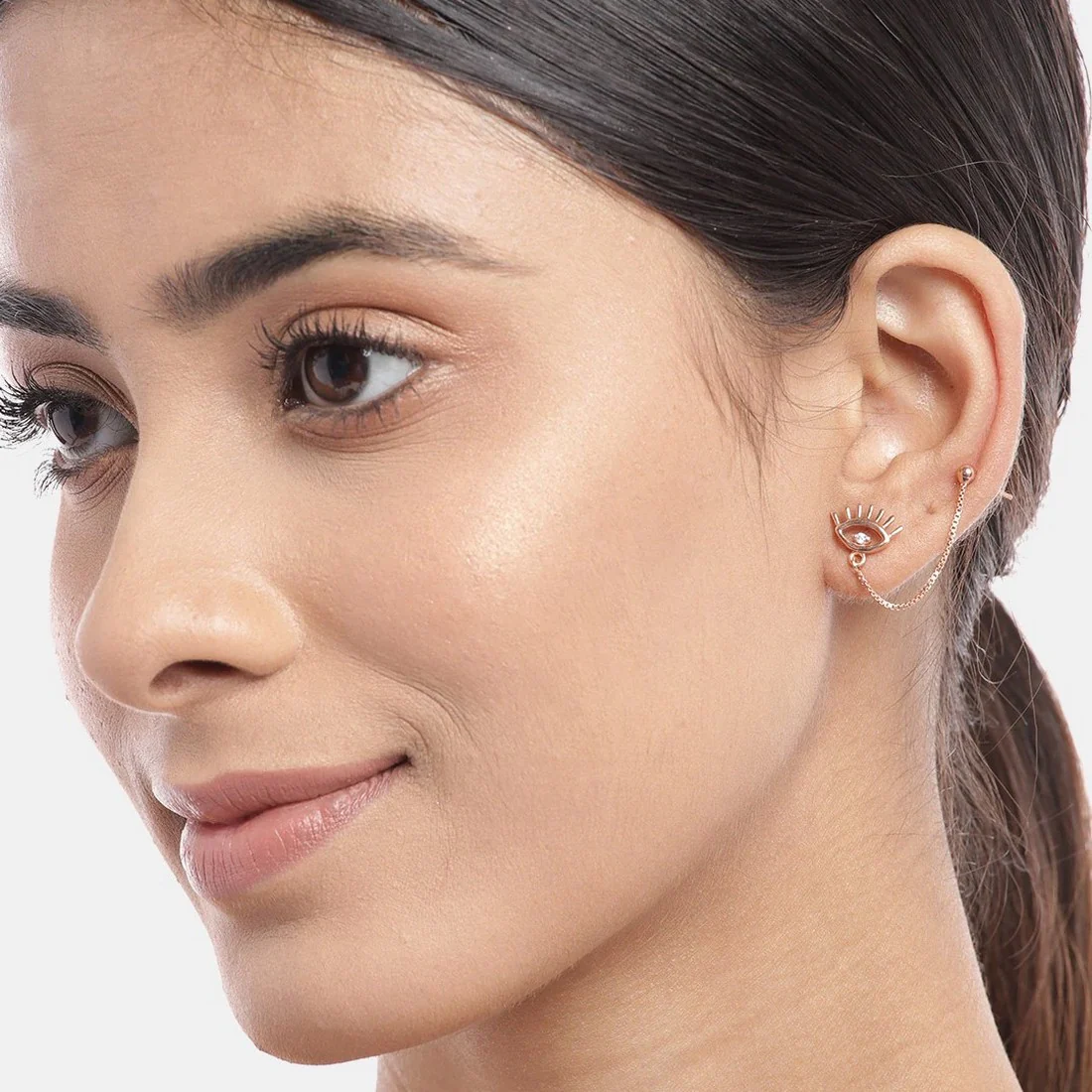 CZ Dangling Eye Rose Gold Plated 925 Sterling Silver Earring - Image 2