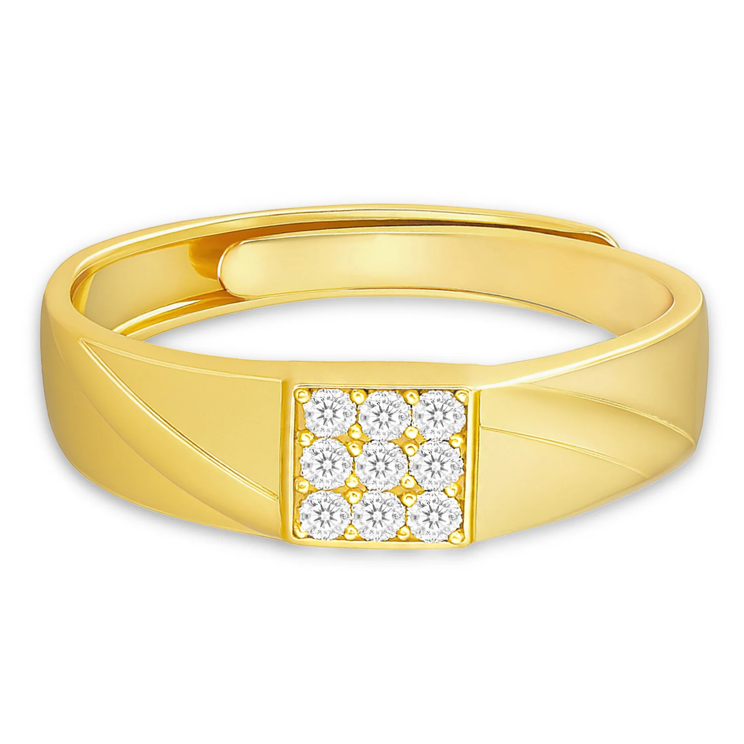CZ Gold-Plated Silver Band Mens Ring (Adjustable) - Image 4