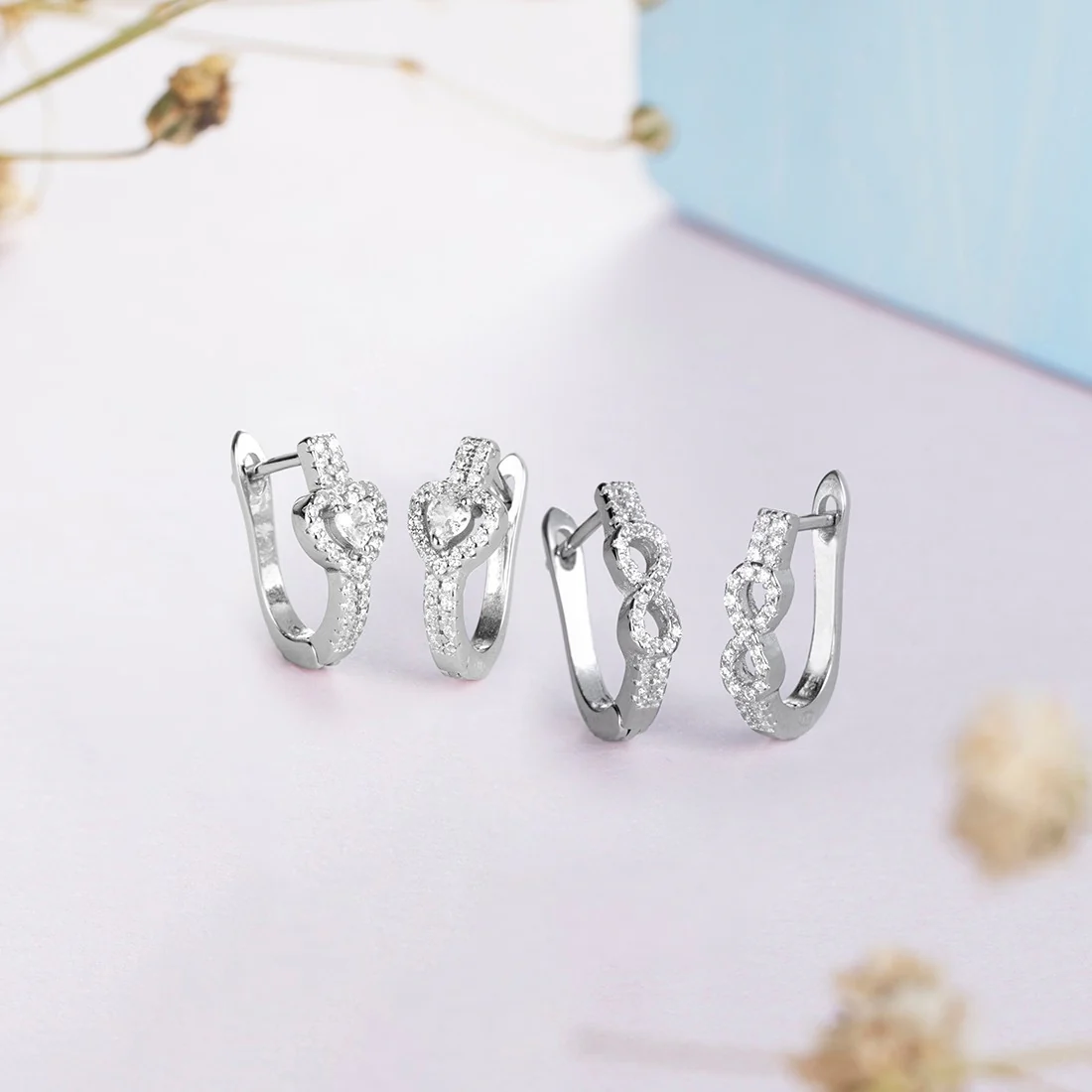 CZ Heart-Infinity Rhodium Plated Earring Combo