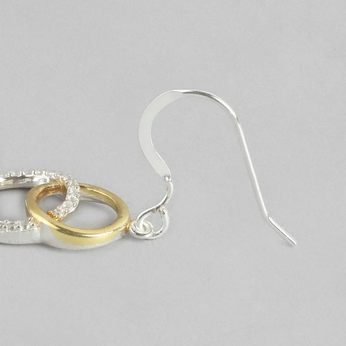 CZ Plated Double Circle Dual Plated 925 Sterling Silver Dangle Earrings - Image 5