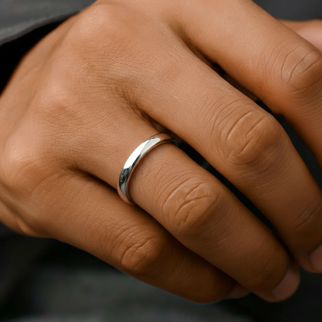 CZ Rhodium-Plated Silver Band Mens Ring (Adjustable) - Image 2