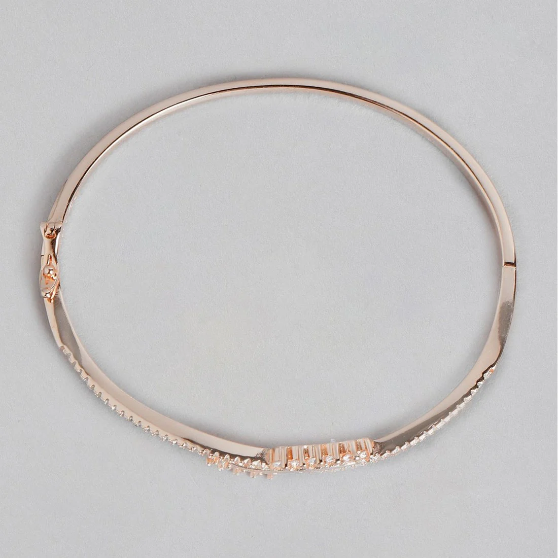 Wave Line CZ Rose Gold Plated 925 Sterling Silver Kada Bracelet - Image 5