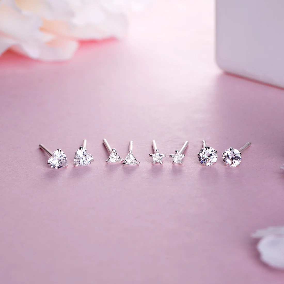 Minimal 925 Silver Earrings, Set of 4