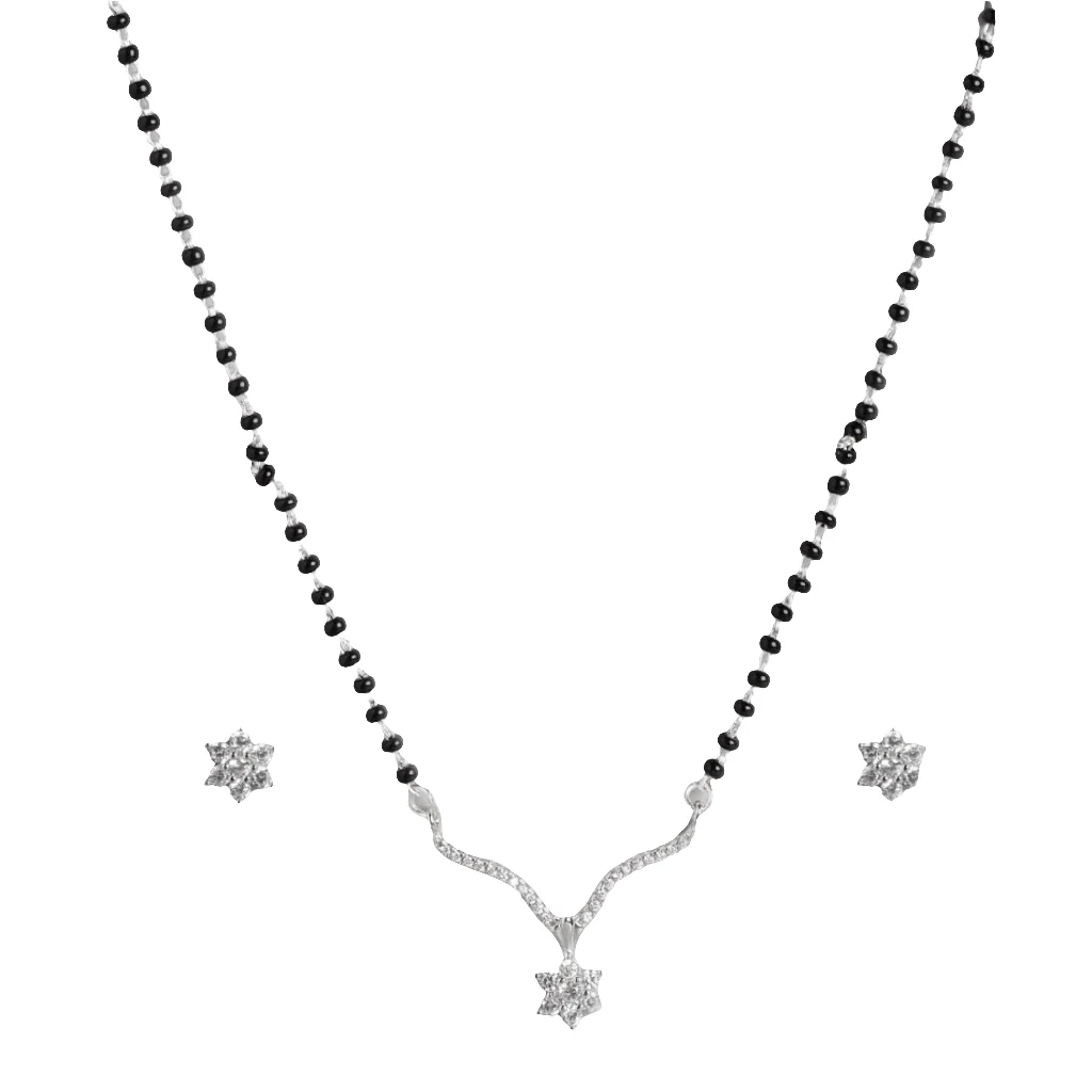 Star CZ Rhodium Plated 925 Sterling Silver Mangalsutra set - Image 12