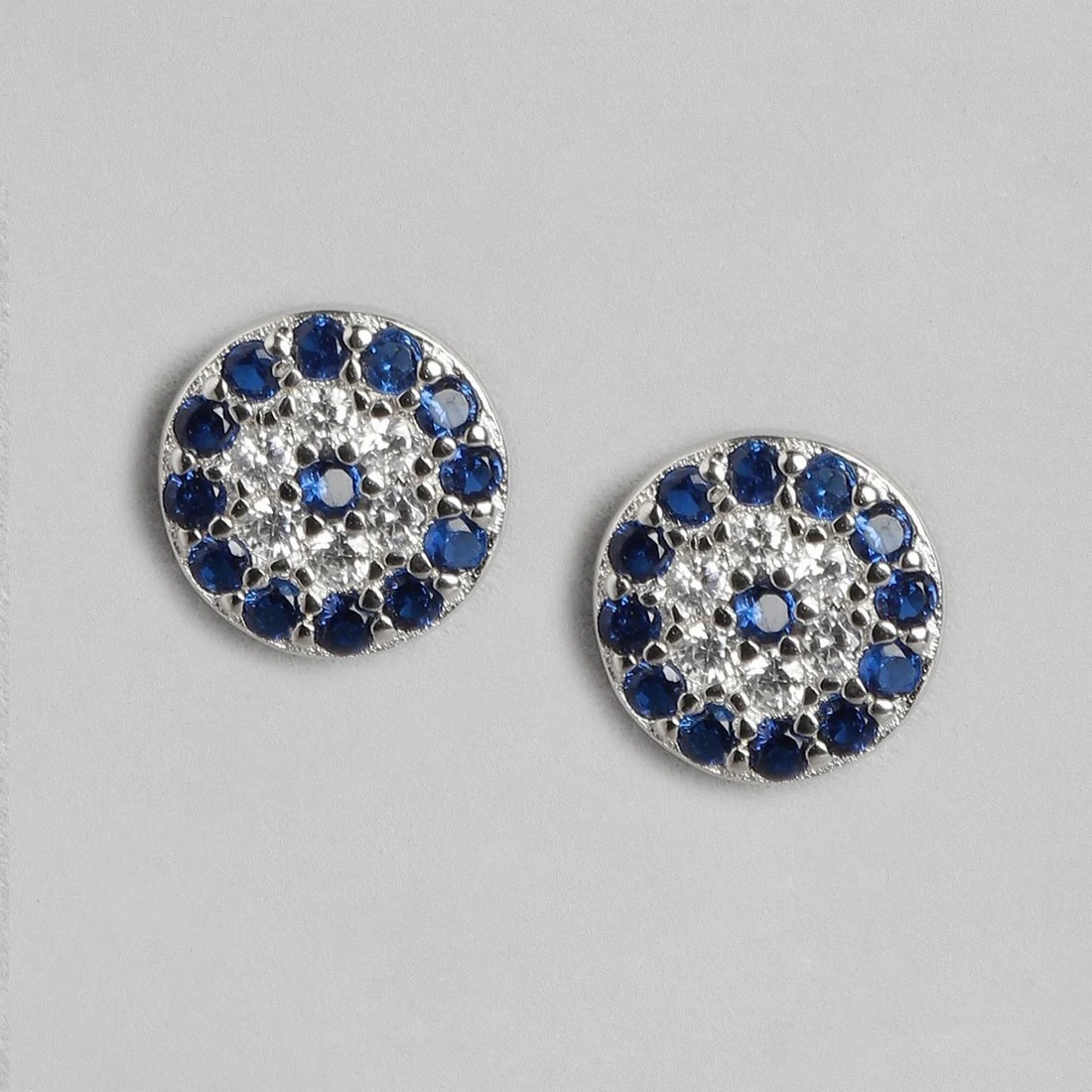 Blue-CZ Studded Rhodium Plated 925 Sterling Silver Earrings - Image 3