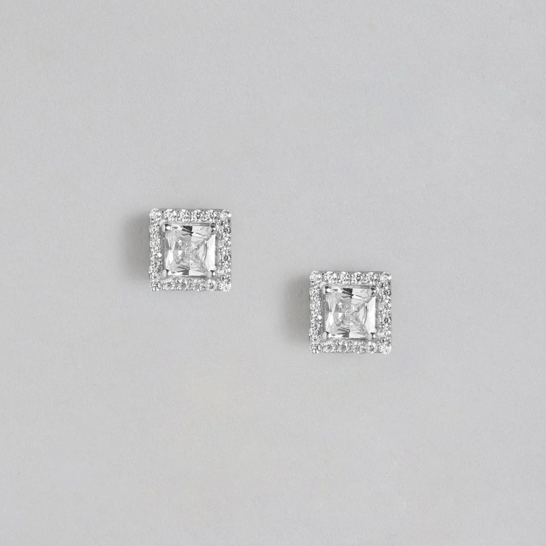 CZ Studded Rhodium Plated 925 Sterling Silver Studs - Image 5