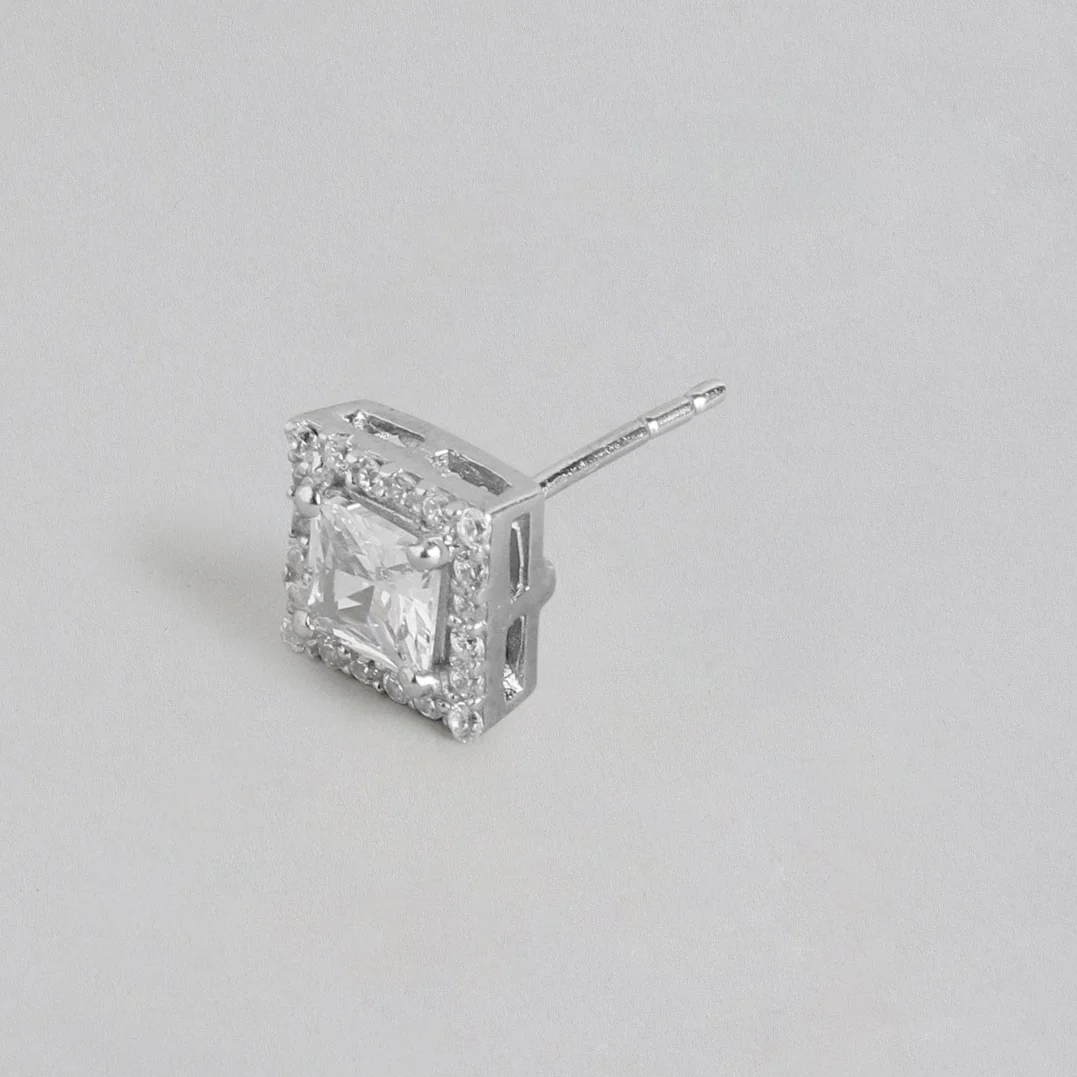 CZ Studded Rhodium Plated 925 Sterling Silver Studs - Image 6