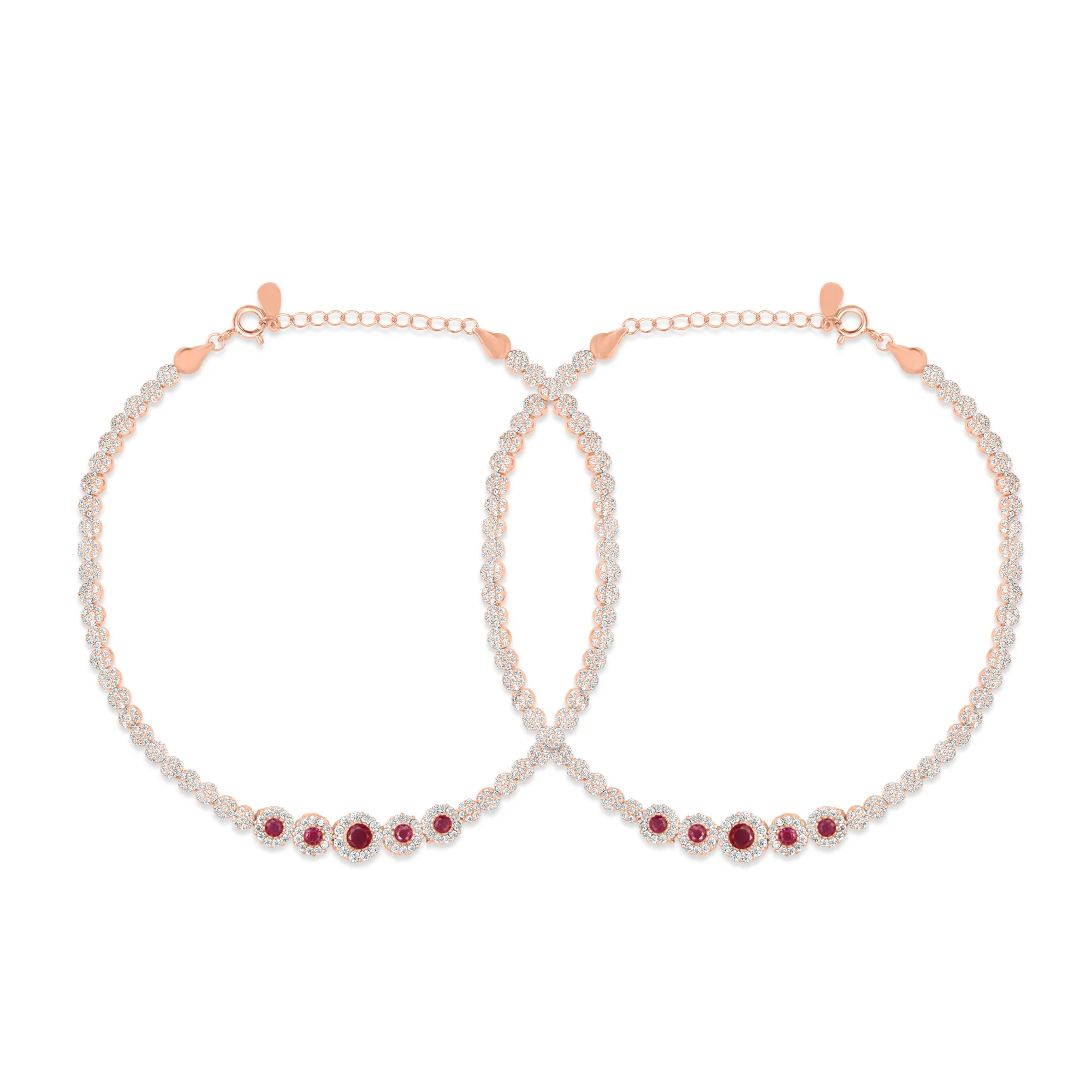 CZ Studded Rose Gold 925 Sterling Silver Chain Anklet - Image 3