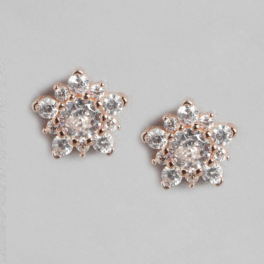 Solitaire Halo Rose Gold Plated 925 Sterling Silver Stud Earrings - Image 3