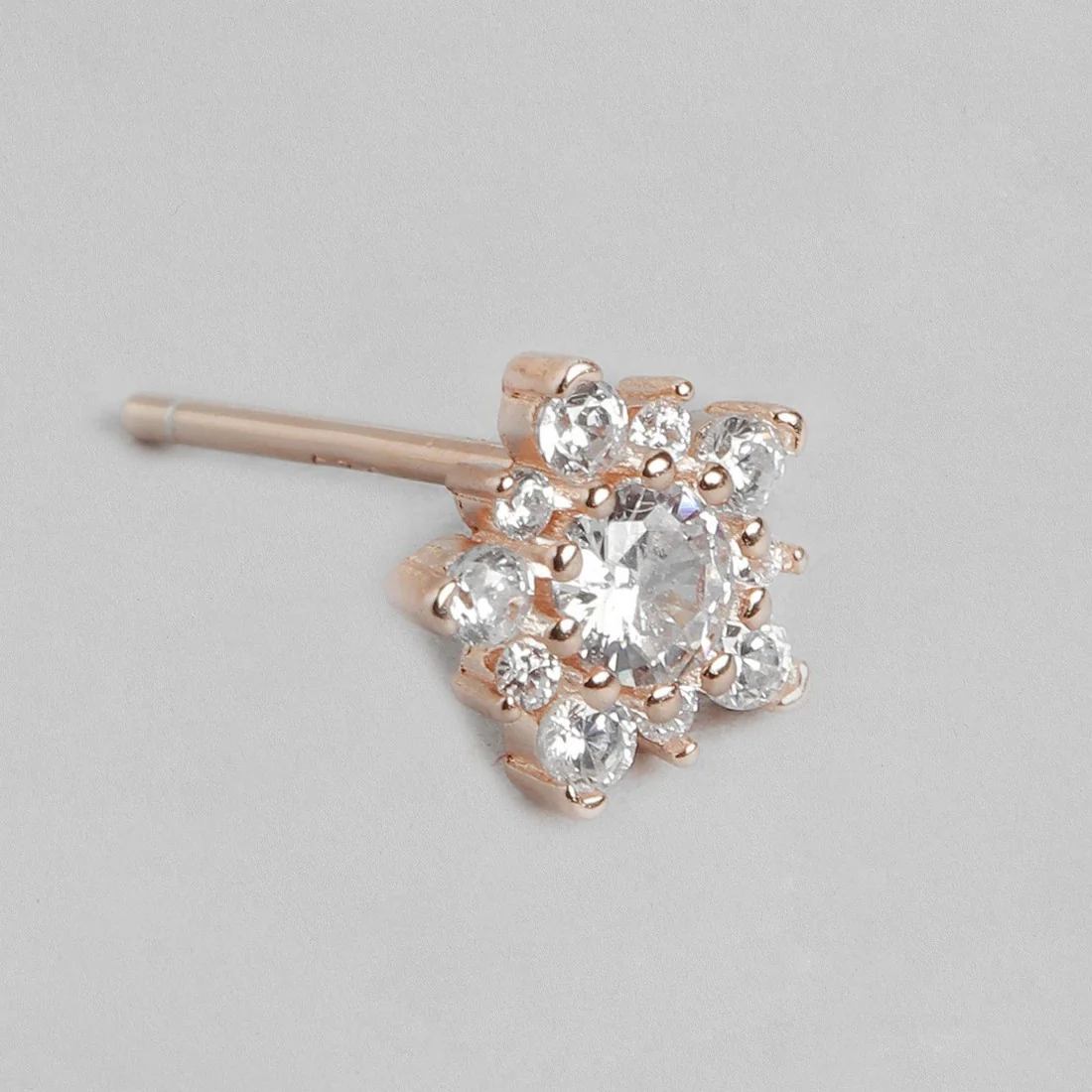 Solitaire Halo Rose Gold Plated 925 Sterling Silver Stud Earrings - Image 4