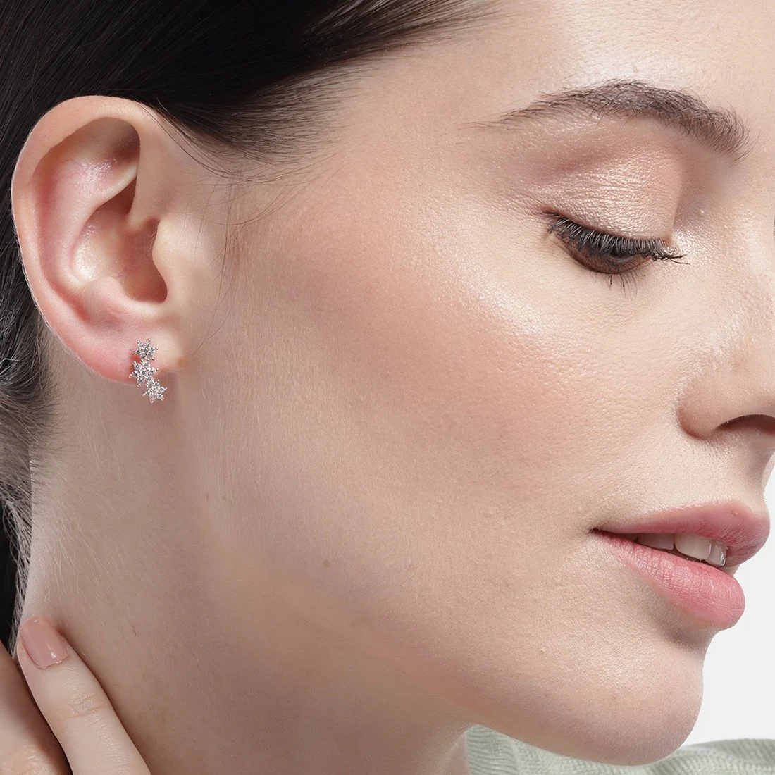 Triple Star CZ Rose Gold Plated 925 Sterling Silver Earrings - Image 2