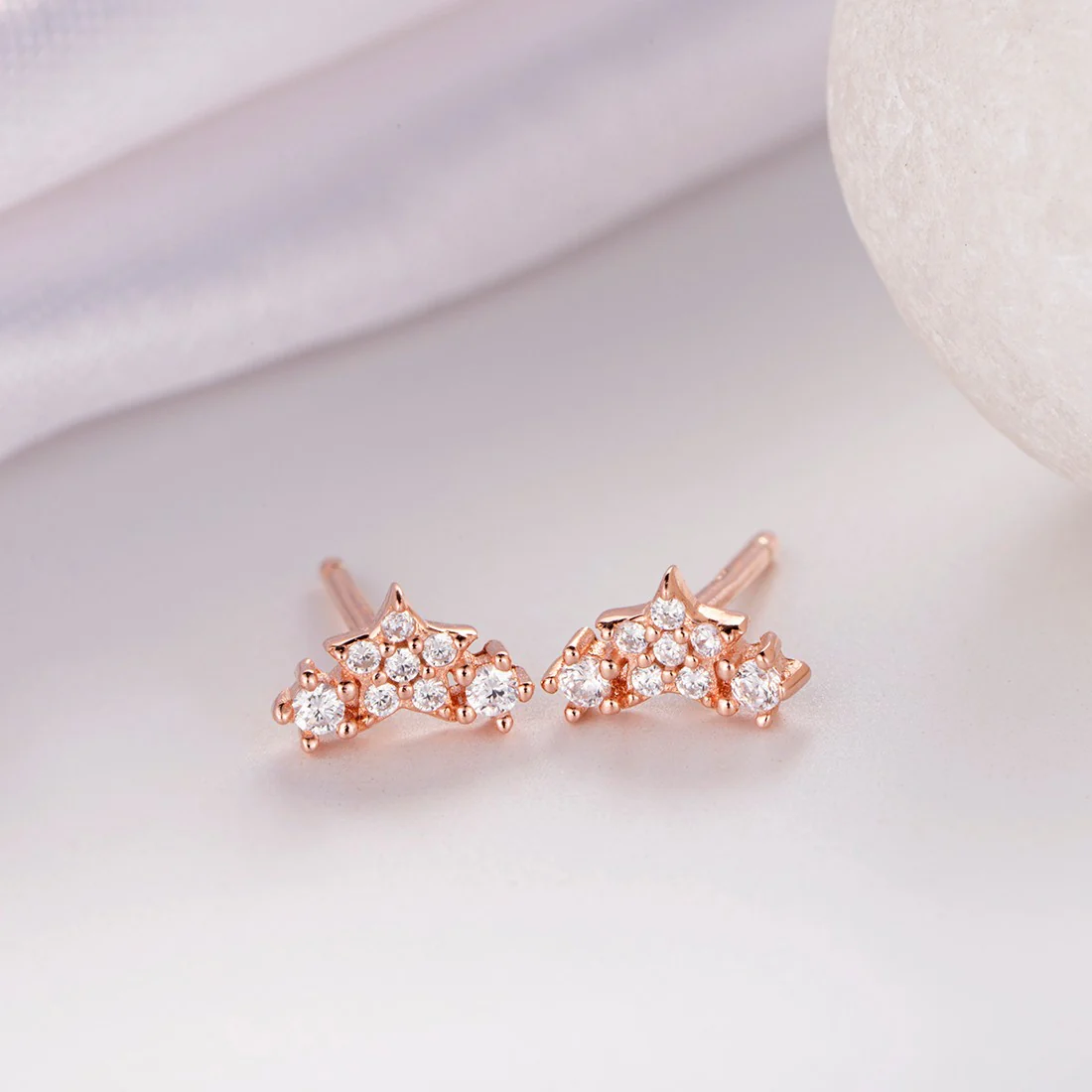 Three Star CZ Rose Gold Plated 925 Sterling Silver Earrings