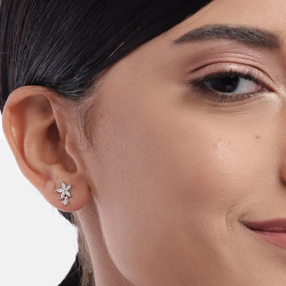 CZ Studded Star 925 Sterling Silver Earrings - Image 3