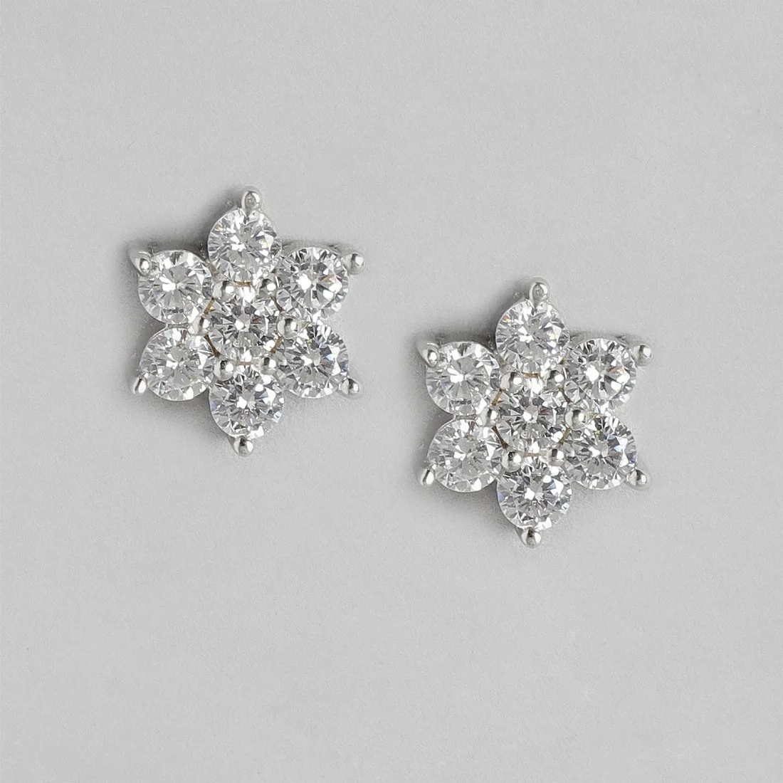 CZ Studded Star Rhodium Plated 925 Sterling Silver Studs - Image 7