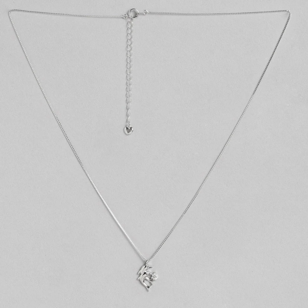 CZ Studded Twin Dolphin 925 Sterling Silver Necklace - Image 4