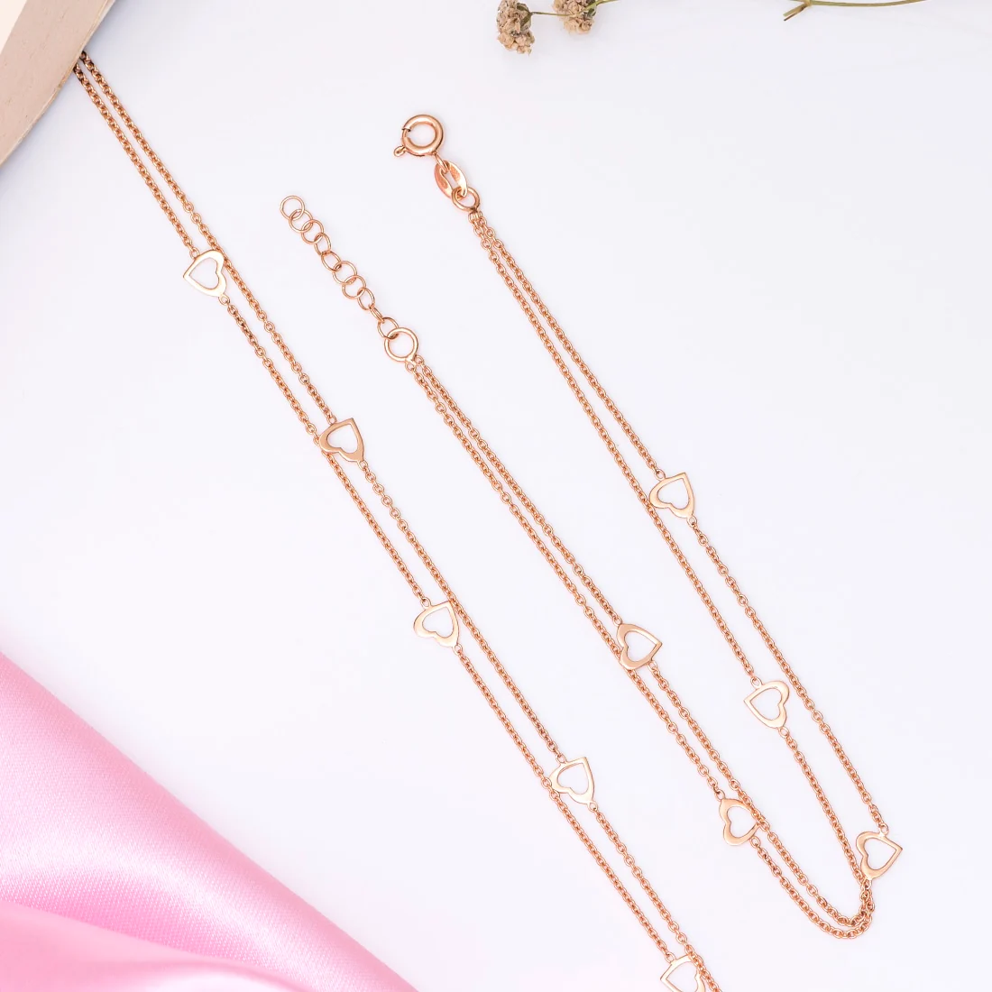 Singing Hearts 925 Sterling Silver Anklets In Rose Gold - Image 10
