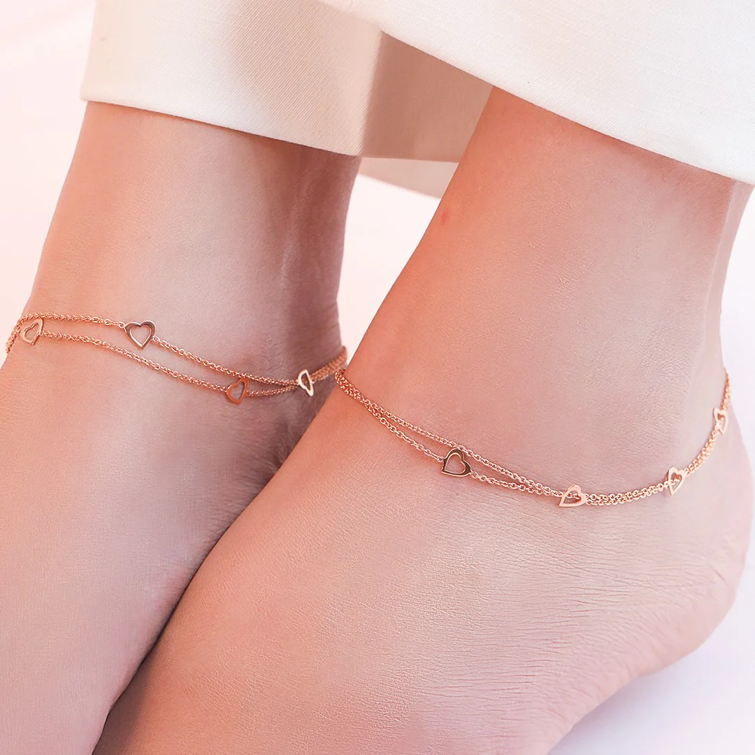 Singing Hearts 925 Sterling Silver Anklets In Rose Gold - Image 6