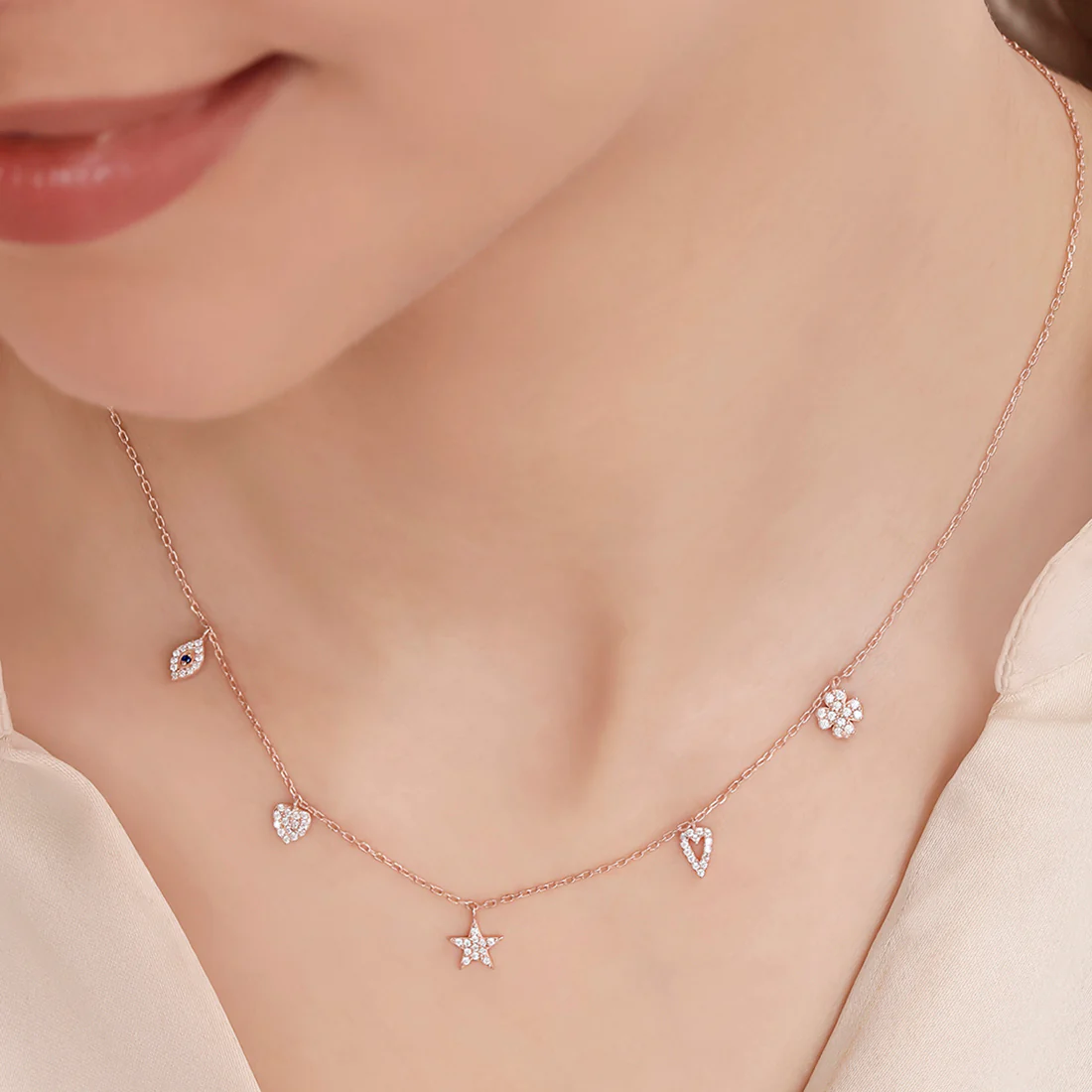 Dancing Charms Rose Gold Plated 925 Sterling Silver Necklace - Image 2
