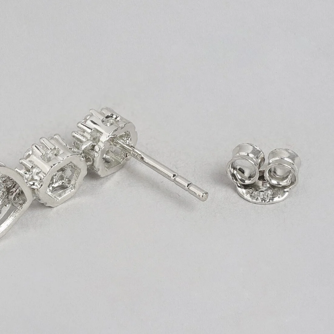 Dazzling Bloom Rhodium-Plated Drop Earrings with Dark Pink and White CZ - Image 6