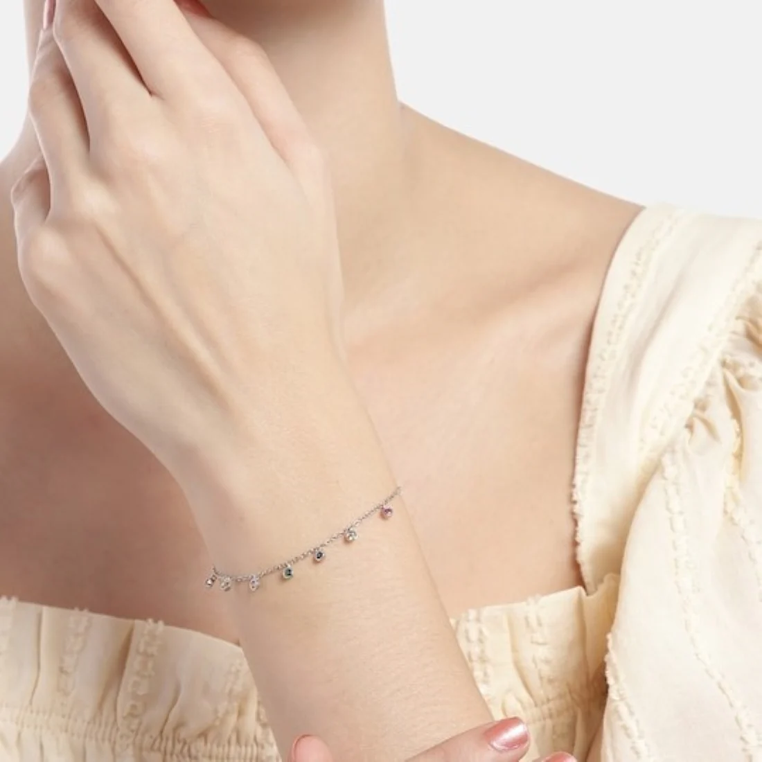 Dazzling Cascade Rhodium-Plated CZ 925 Sterling Silver Drop Bracelet - Image 2