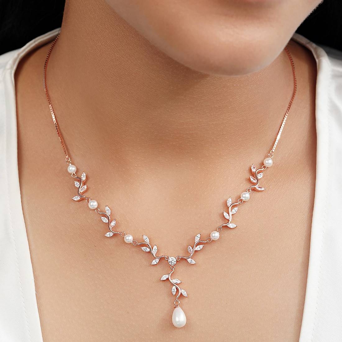 KAMA x Zavya Dazzling Rose Gold-Plated CZ Necklace - Image 9