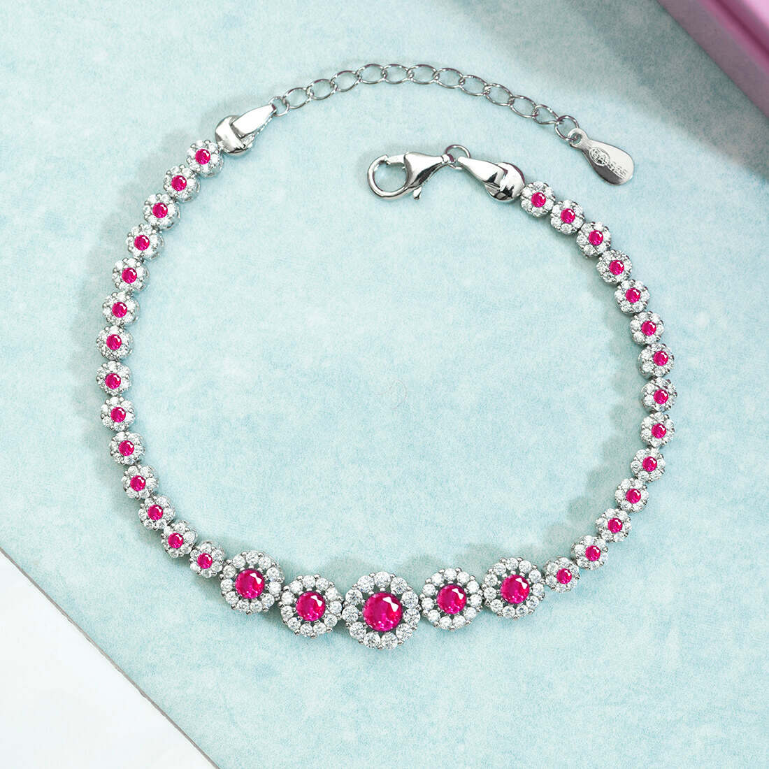 Dazzling Ruby Color Adjustable 925 Silver Bracelet - Image 2