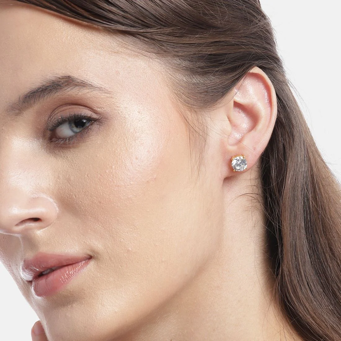 Dazzling Solitude Gold-Plated 925 Sterling Silver Stud Earrings - Image 2