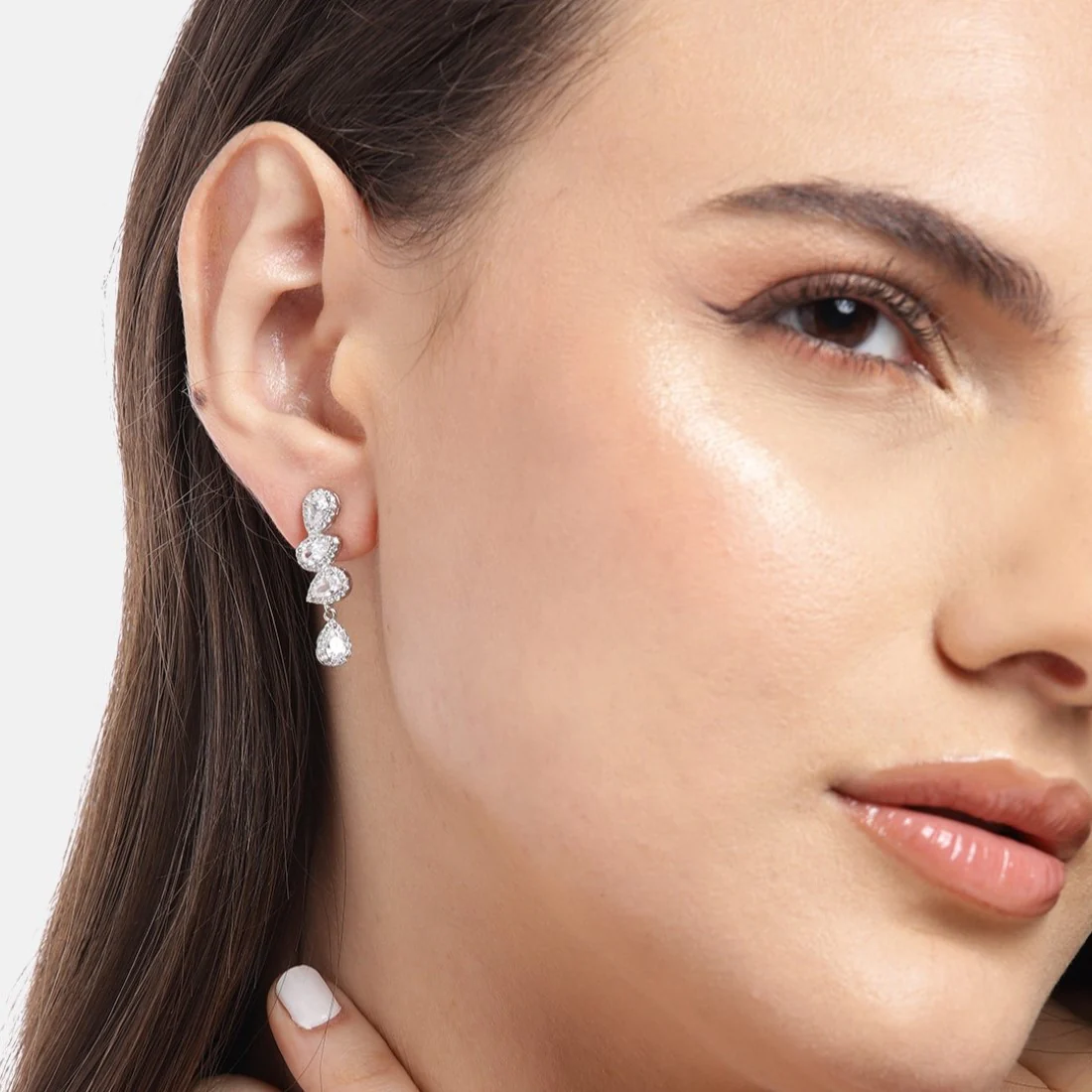 Dazzling Teardrop Radiance Rhodium-Plated 925 Sterling Silver Earrings - Image 2