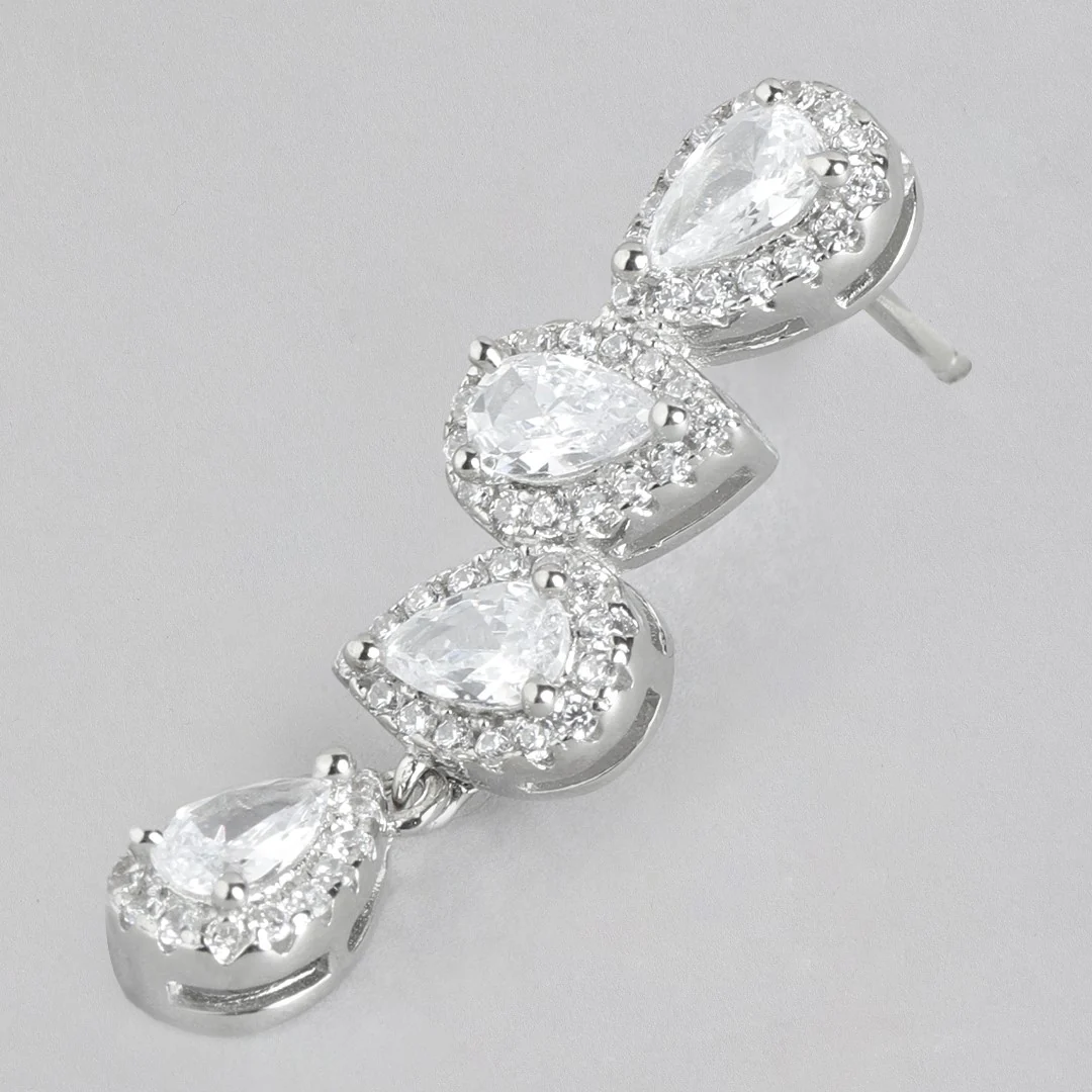Dazzling Teardrop Radiance Rhodium-Plated 925 Sterling Silver Earrings - Image 4