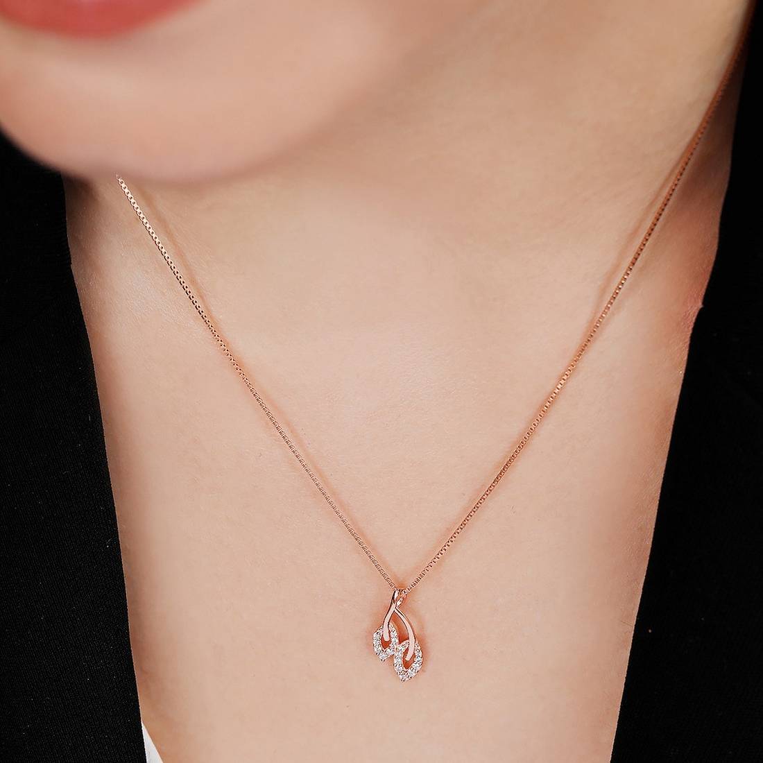 Delicate Rose Gold-Plated CZ 925 Sterling Silver Leaf Pendant - Image 3