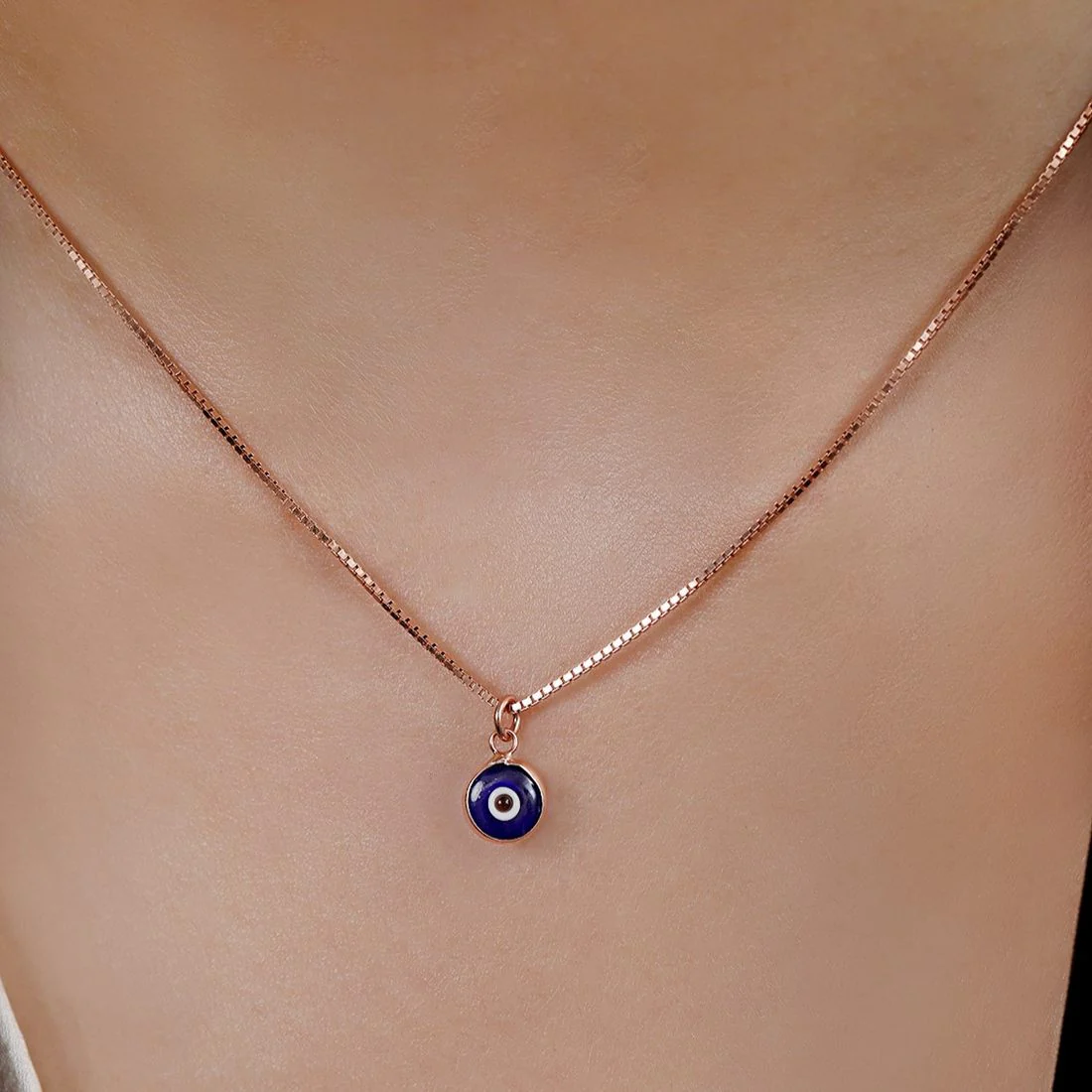 Divine Evil Eye 925 Sterling Silver Rose Gold-Plated Pendant With Chain - Image 2