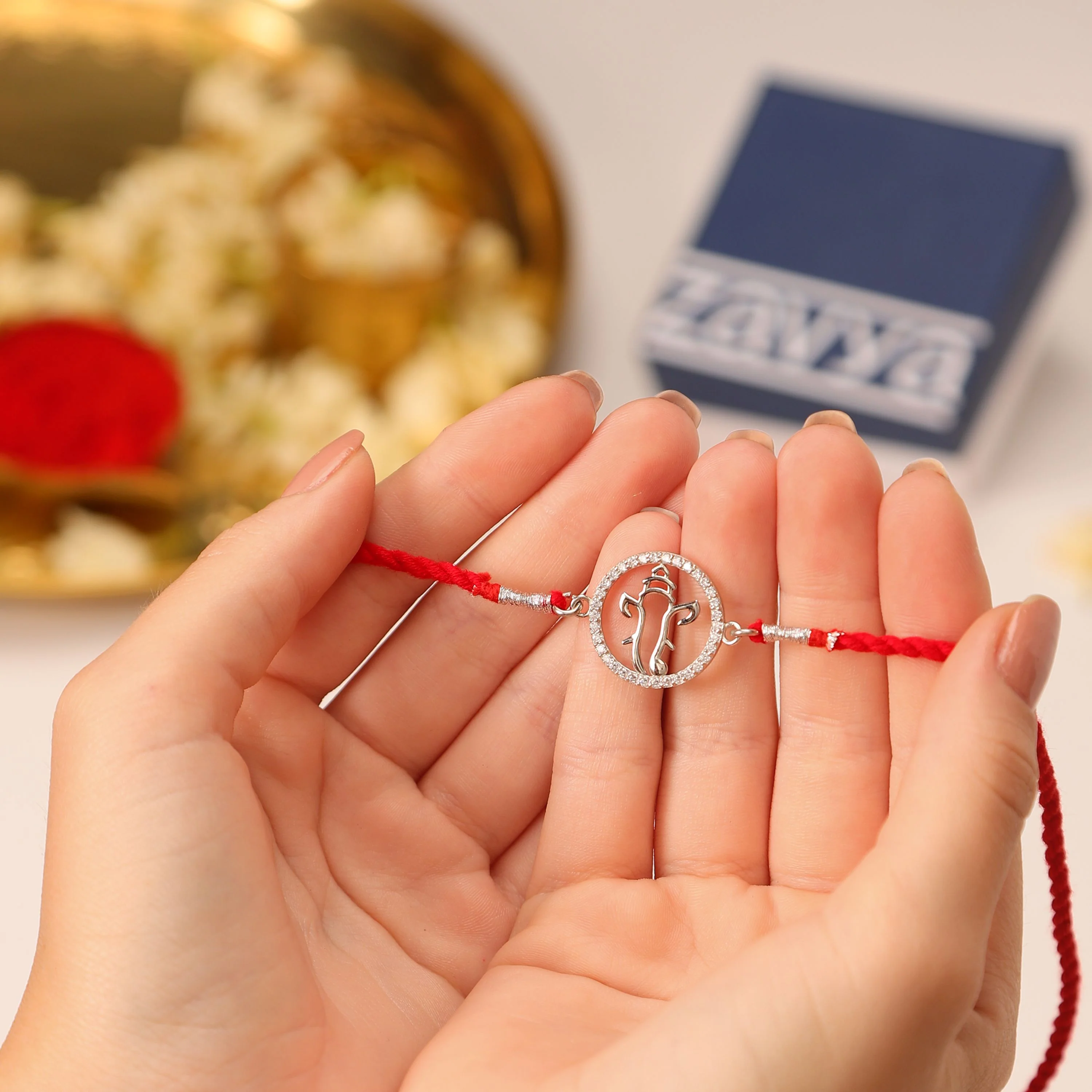 Divine Om With Cubic Zirconia Rhodium-Plated Sterling Silver Thread Rakhi Combo - Image 3