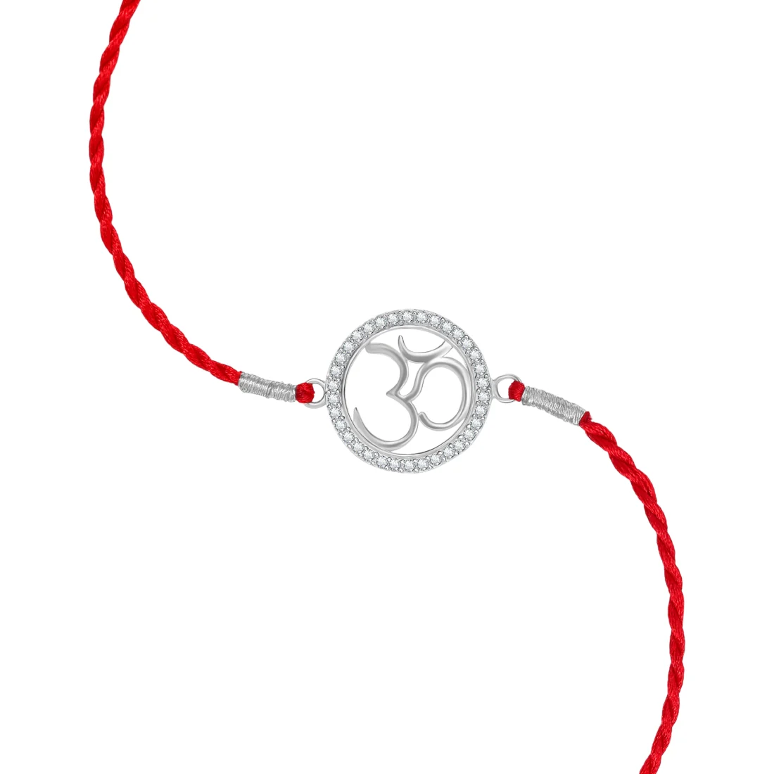 Divine Om With Cubic Zirconia Rhodium-Plated Sterling Silver Thread Rakhi For Him - Image 5