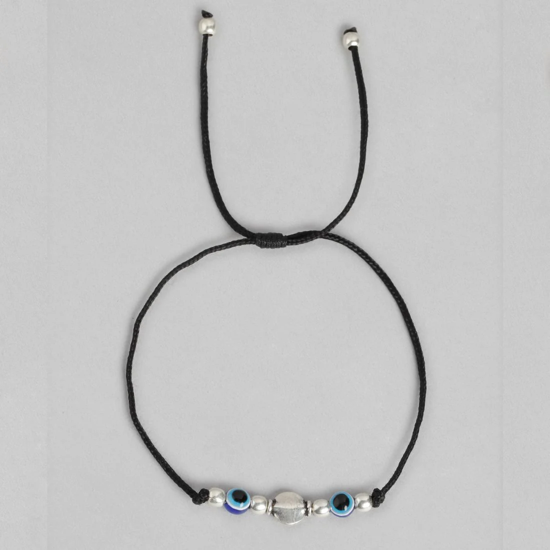 Dual Evil Eye Rhodium Plated 925 Sterling Silver Thread Anklet - Image 6