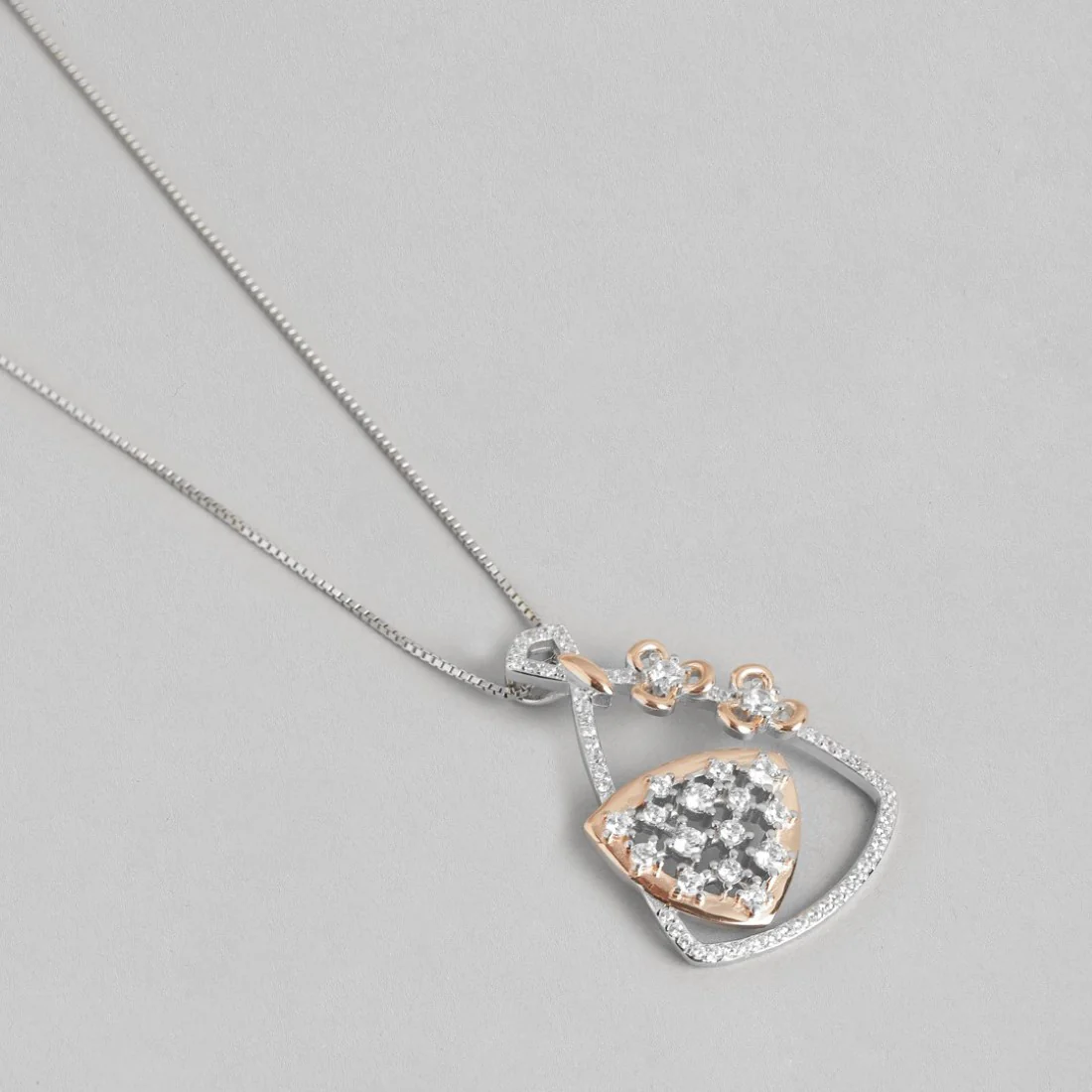 Dual Harmony Abstract Brilliance 925 Sterling Silver Pendant with Chain - Image 4