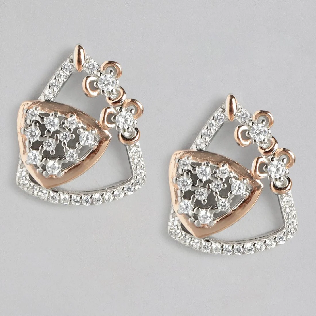Dual Harmony CZ Sparkle Dual Tone-Plated 925 Sterling Silver Earrings