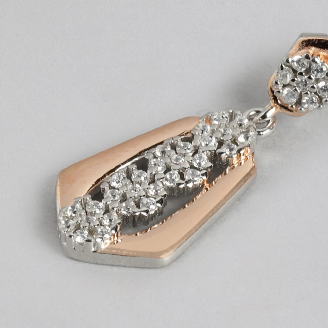 Dual Harmony Sparkle Dual Tone Plated 925 Sterling Silver Earrings - Image 4