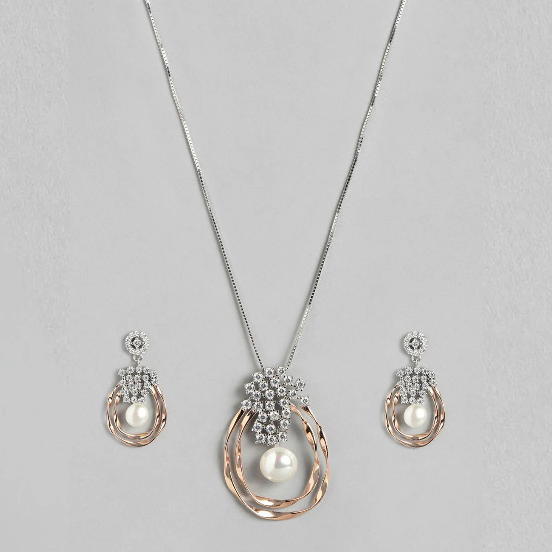 Dual Harmony Sparkle Dual Tone-Plated 925 Sterling Silver Jewelry Set - Image 3