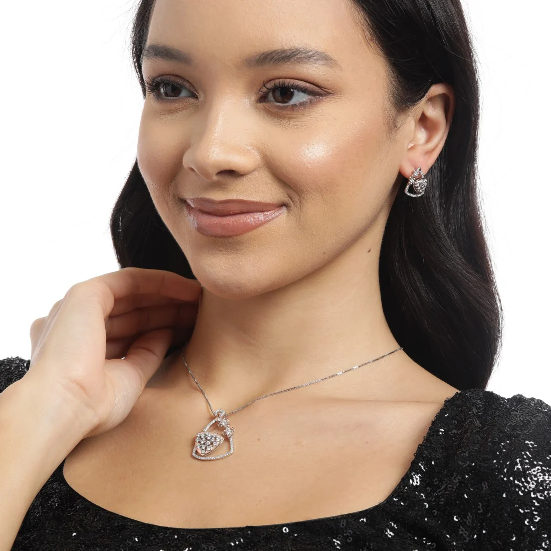 Dual Radiance Triangle Dual Tone-Plated 925 Sterling Silver Jewelry Set - Image 2