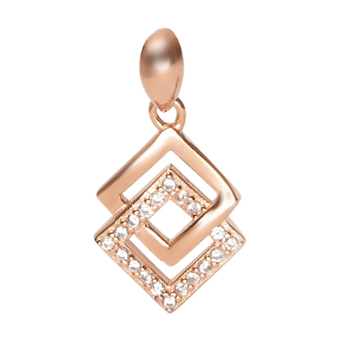 Dual Square Delight CZ Rose Gold-Plated 925 Sterling Silver Pendant with Chain - Image 3