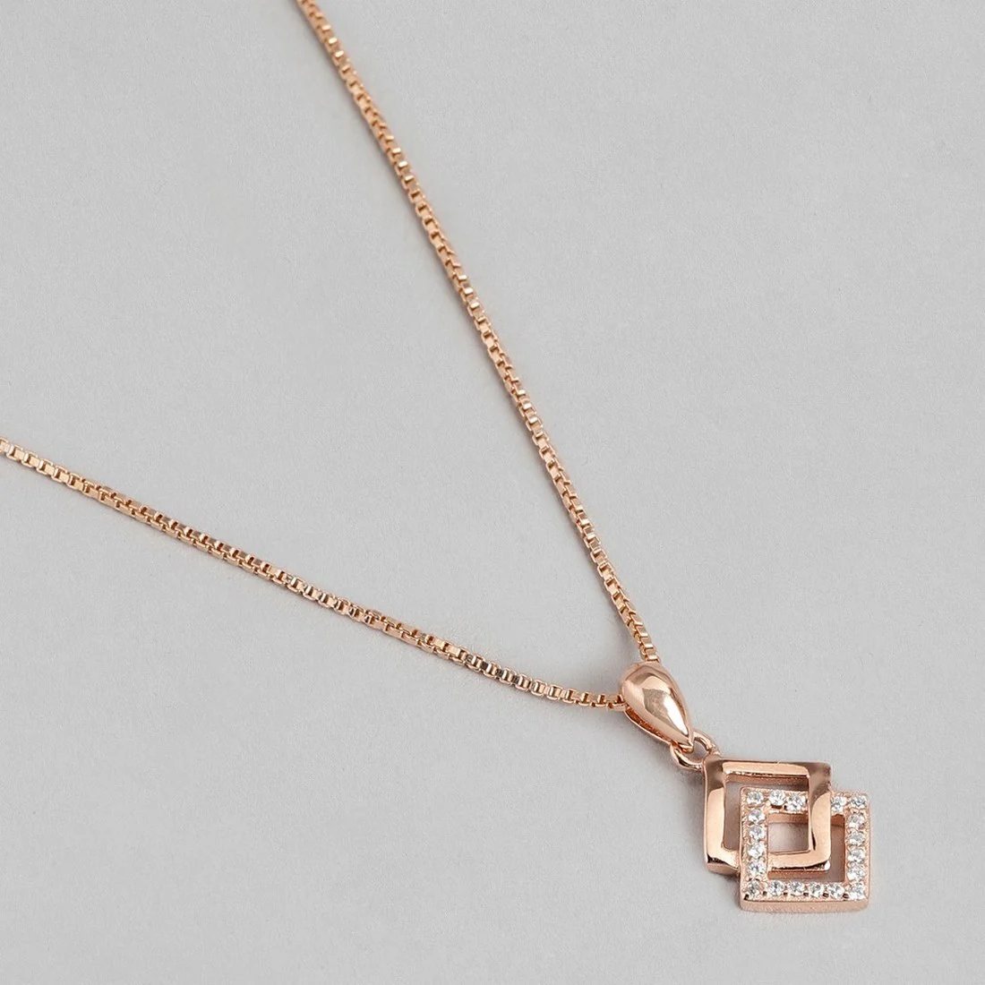 Dual Square Delight CZ Rose Gold-Plated 925 Sterling Silver Pendant with Chain - Image 4